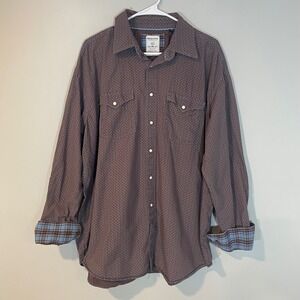 Rough Stock Panhandle Slim Mens XL Brown Geometric Western‎ Pearl Snap Shirt